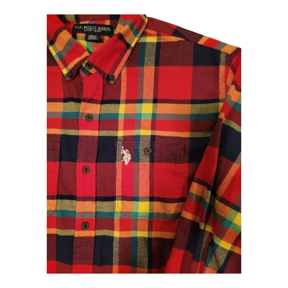 Polo‎ Assn. Mens Flannel Shirt Plaid Button Down Long Sleeve Stretch